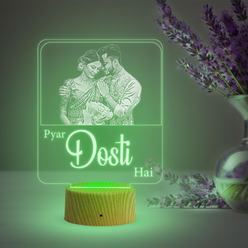 Couple Photo Night Lamp with Multicolored Light Customized Photo & Pyar Dosti Hai Frane Gift for Wife & Husband, Gift for Birthday, Wedding, Anniversary, Engagement